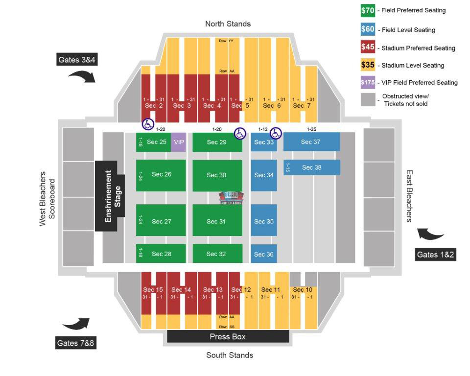 Pro Football Hall of Fame 2012 Enshrinement Ceremony Seating Diagram